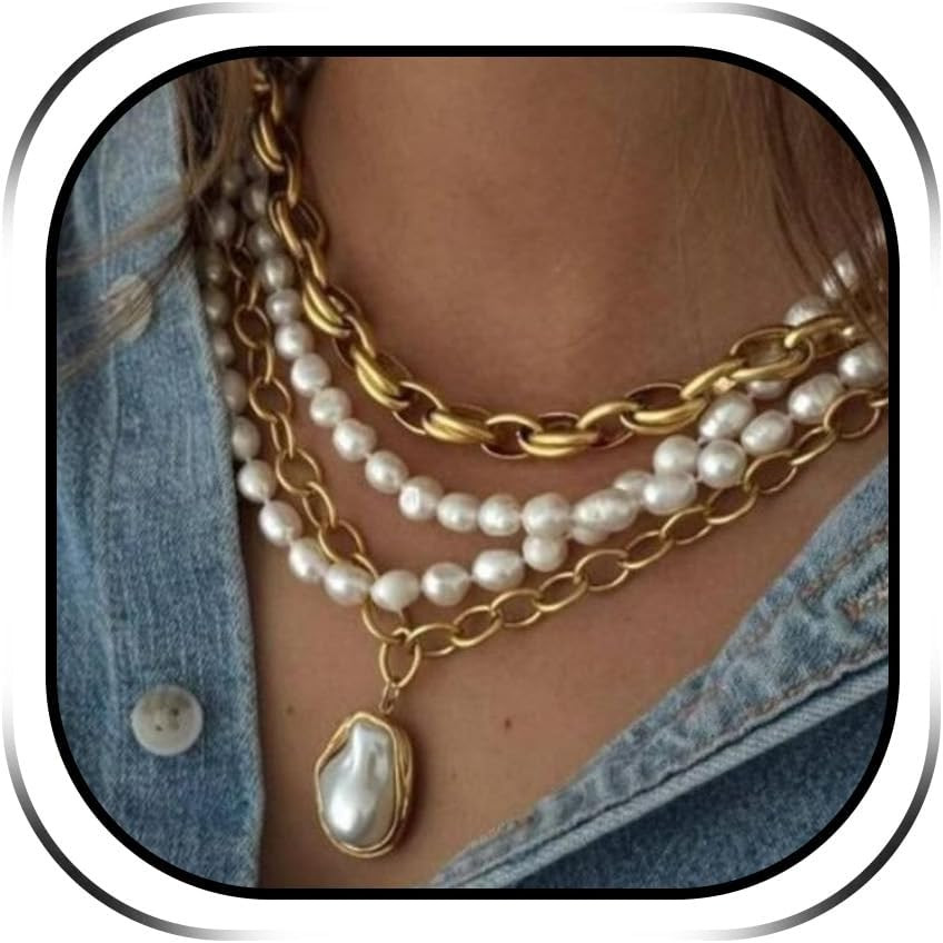 Layered Necklaces for Women Baroque Pearls Pendant Gold Necklace Stack Pearl Choker Necklace for Women Trendy | Amazon (US)