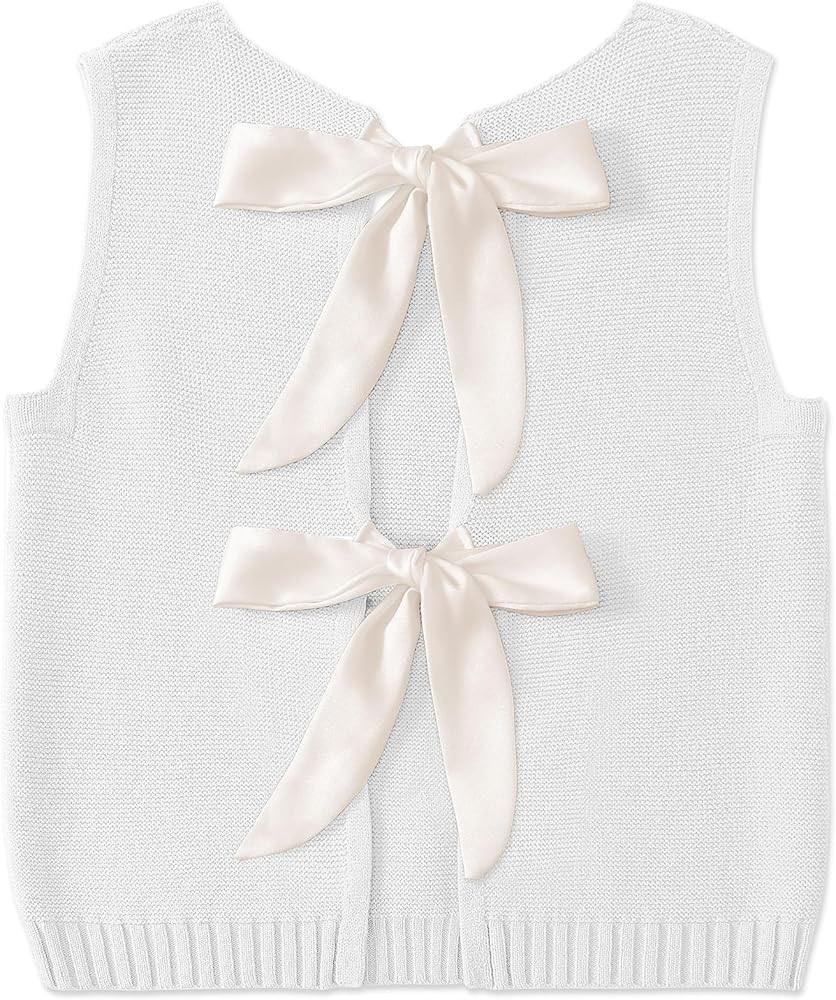 UEU Womens Sweater Vest Bow Tie Back Knitted Tank Tops Casual Crop Vest Tops 2025 Y2K Fashion Clo... | Amazon (US)