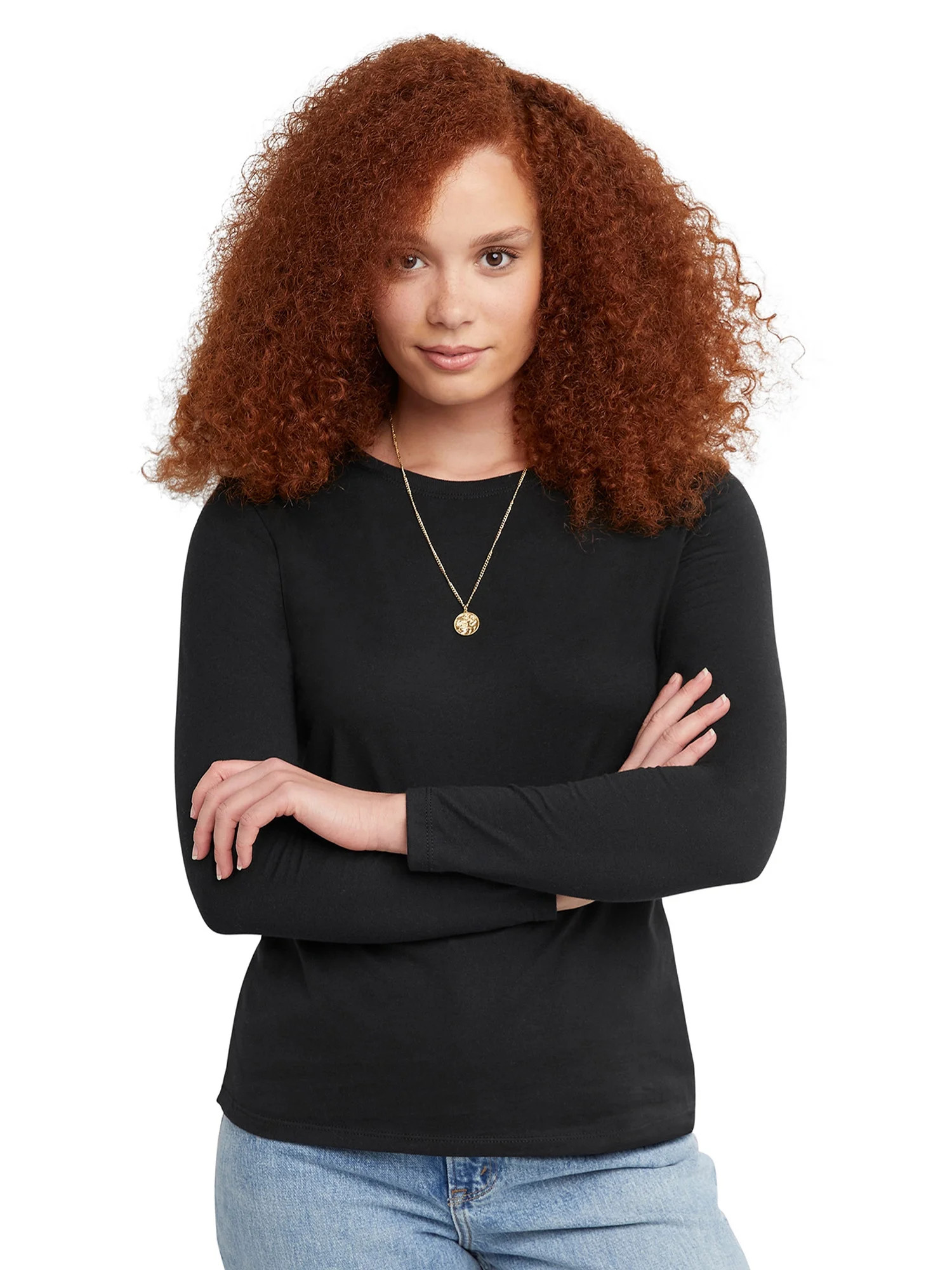 Hanes Women's Cotton Crew Neck T-Shirt with Long Sleeves, Sizes S-XXL | Walmart (US)