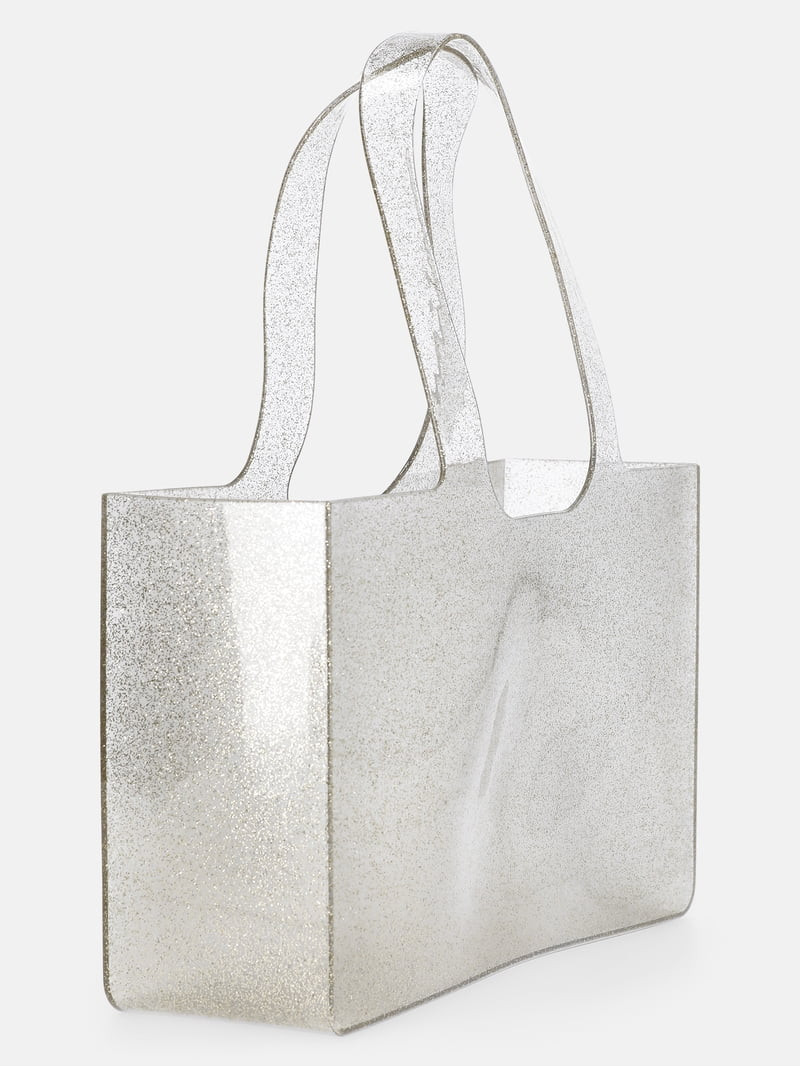 No Boundaries Women's Jelly Tote Bag, Clear with Gold Glitter | Walmart (US)