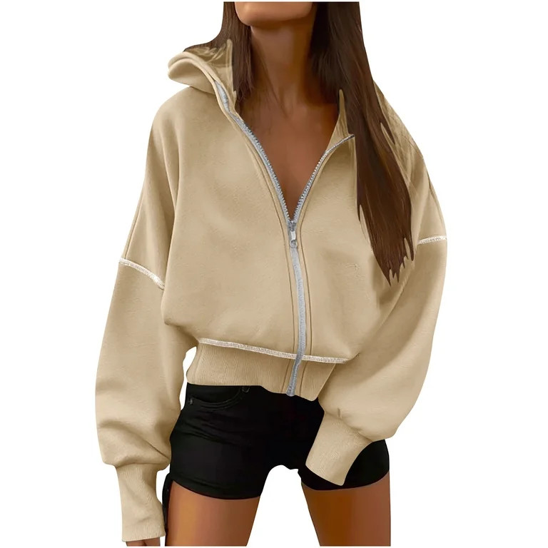 HAiming Women's Zip up Hoodie Sweatshirt Trendy Solid Long Sleeve Loose Coat 2025 Fall Winter Cas... | Walmart (US)