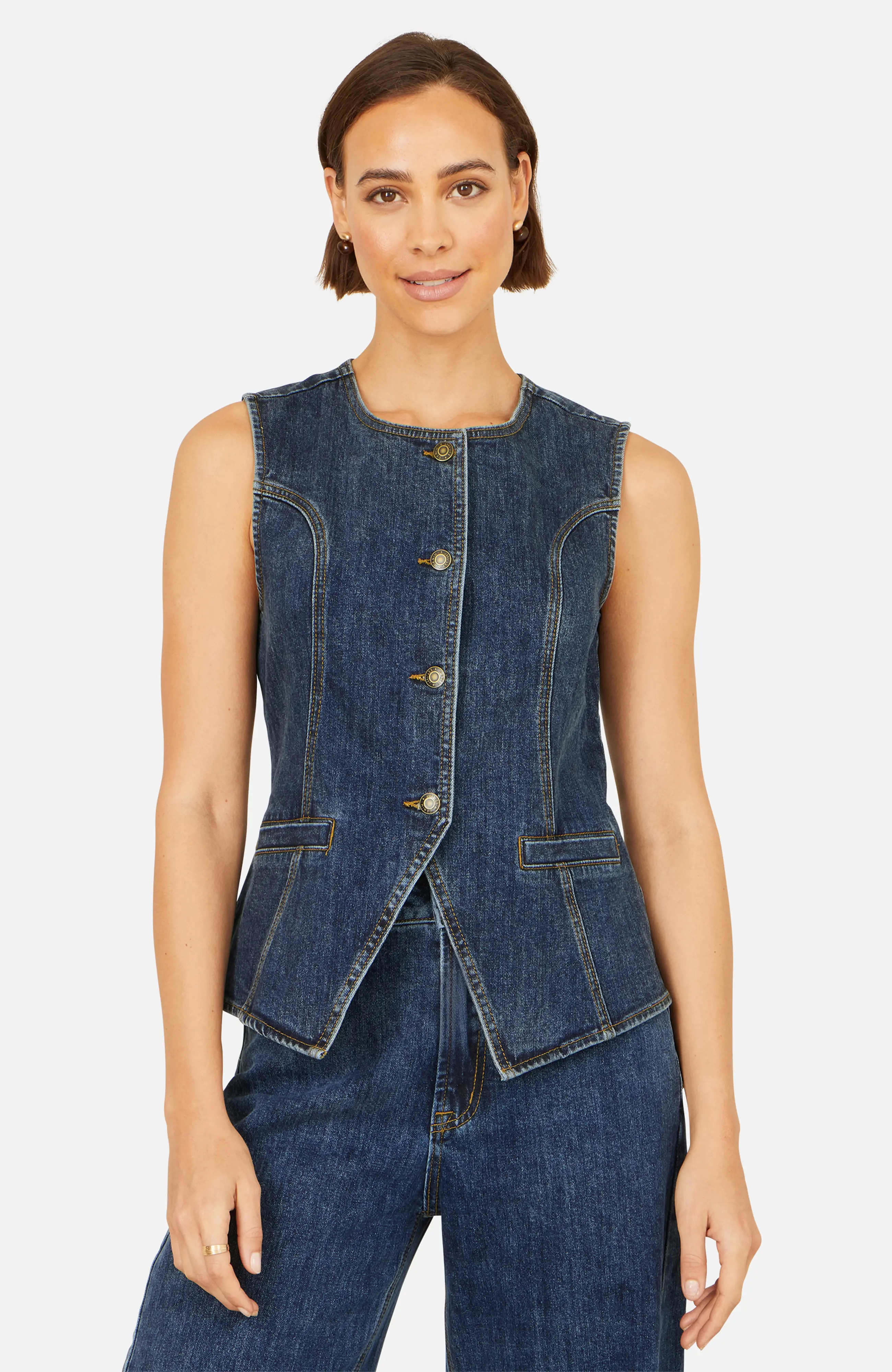 Stretch Long Denim Waistcoat (Women) | Nordstrom | Nordstrom