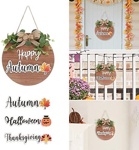 RoseCraft Interchangeable Welcome Happy Sign Front Door Decorations, Seasonal Rustic Round Wood W... | Amazon (US)