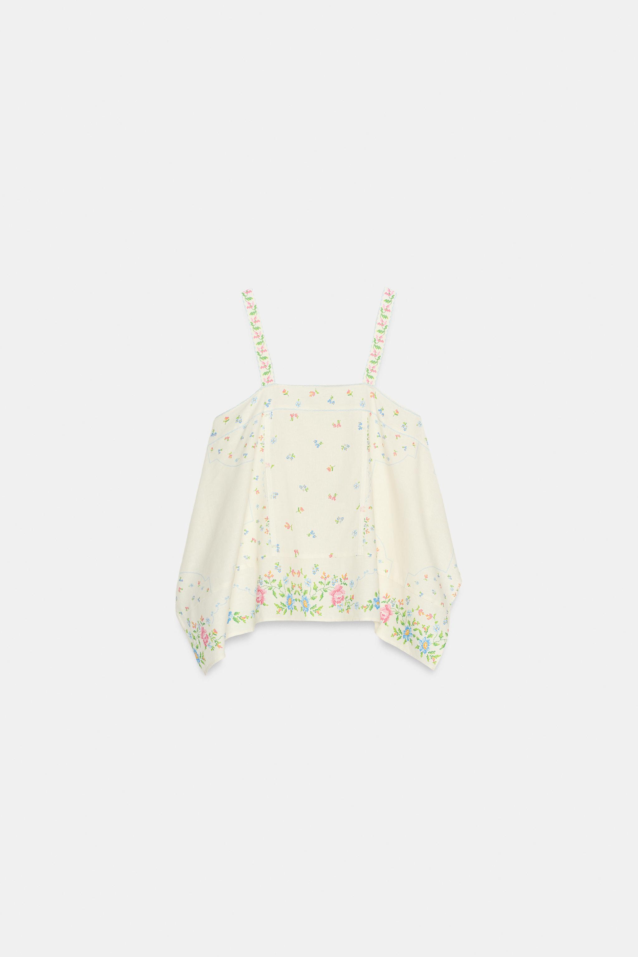 ASYMMETRIC PRINTED LINEN BLEND TOP | Zara UK