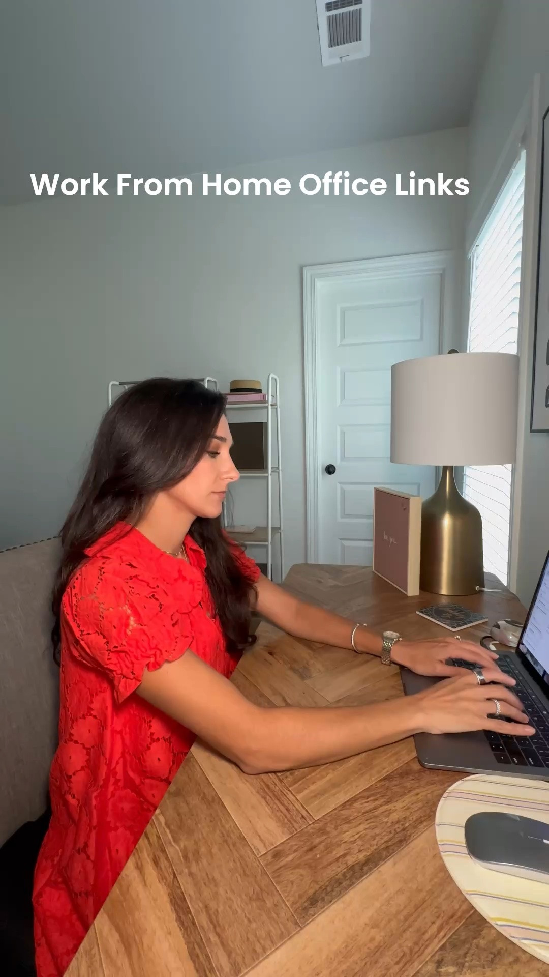 I’ve had my desk for a long time from Wayfair but I will links what I can - including this cute red dress!
