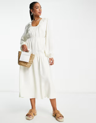 Topshop gathered tiered tie midi dress in ecru | ASOS (Global)