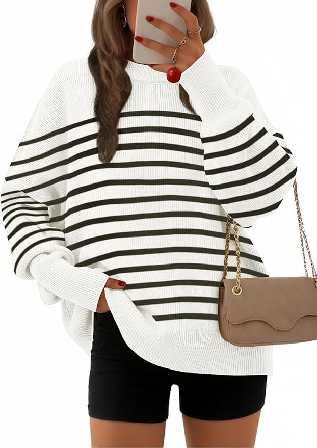 EFAN Women's Oversized Sweaters 2025 Fall Crewneck Batwing Sleeve Pullover Sweaters | Amazon (US)