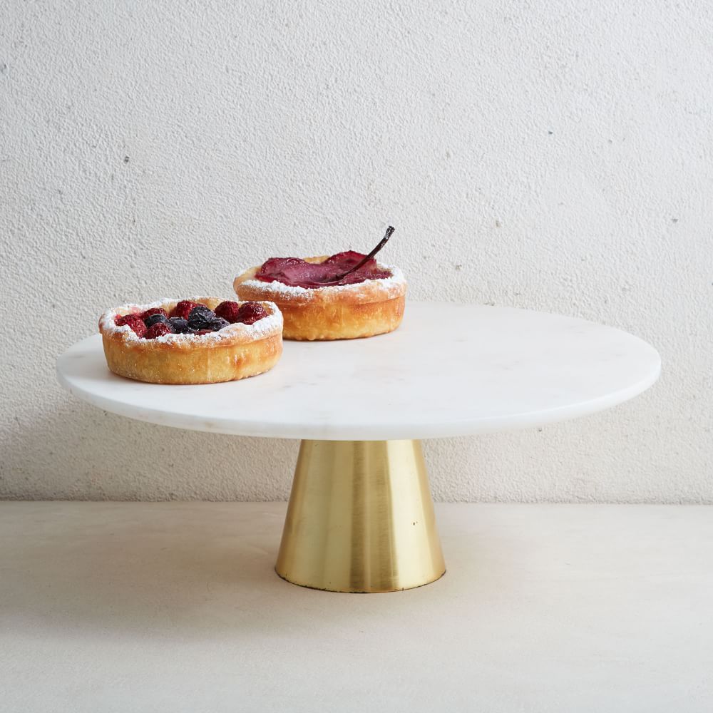 Marble + Brass Cake Stand, White/Gold | West Elm (US)