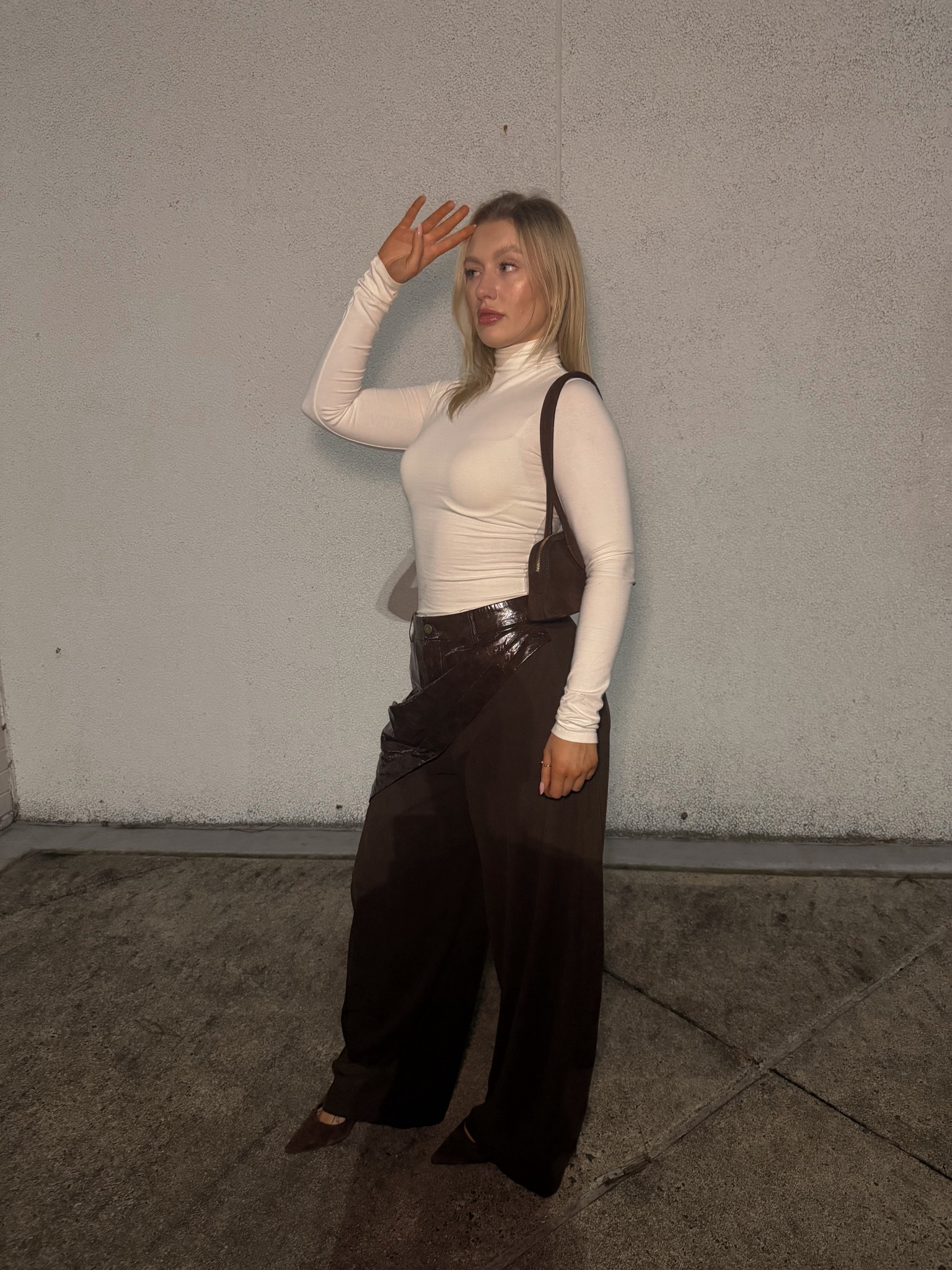 Pants are from micas “Faux Leather Patchwork Zipper Wide leg barrel trousers” size L 

#LTKootd #LTKTall