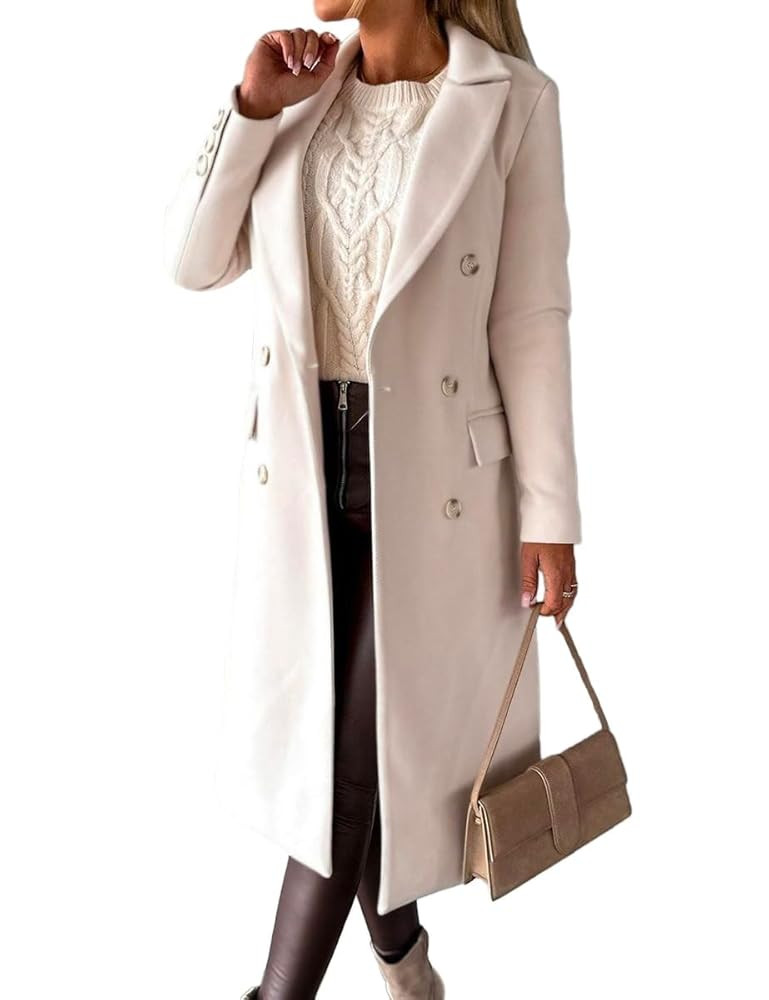 IDEALSANXUN Womens Long Wool Coat Double Breasted Trench Coat Fall Winter Clothes | Amazon (US)