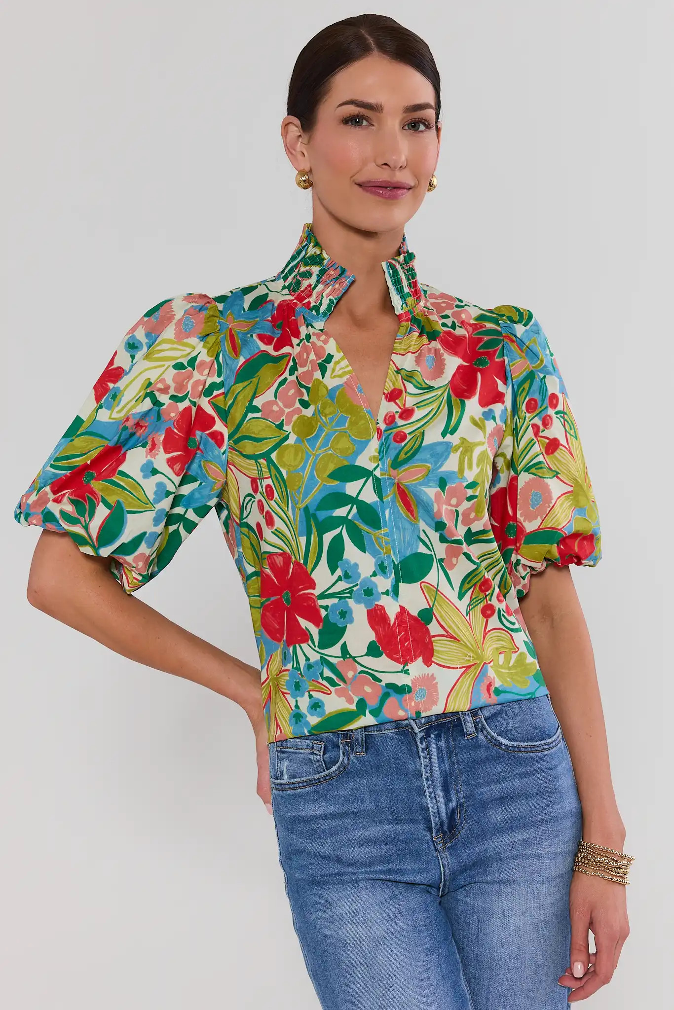 Melanie Floral Print Puff Sleeve Top | Avara