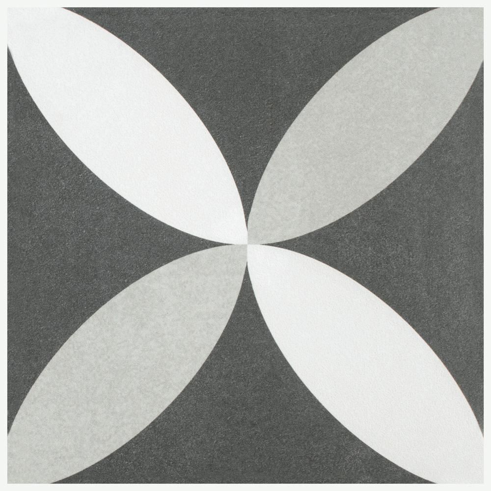 Merola Tile Twenties Petal Encaustic 7-3/4 in. x 7-3/4 in. Ceramic Floor and Wall Tile, White/ Charc | The Home Depot