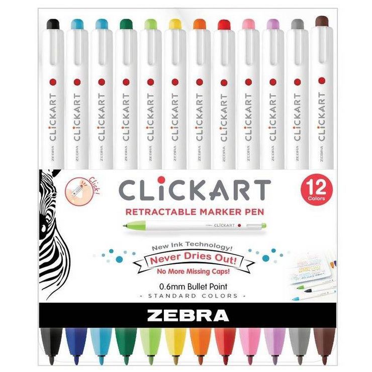 Zebra 12pk Clickart Retractable Creative Markers 0.6mm Assorted Colors | Target