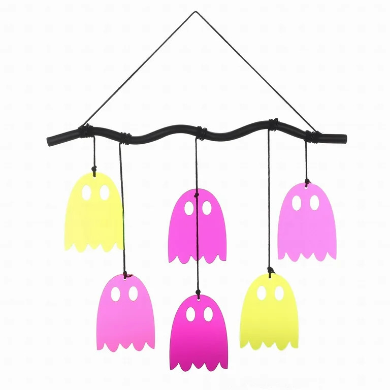 Halloween Pink and Yellow Neon Ghost Hanging Decoration, 15 in x 13 in, by Way To Celebrate | Walmart (US)