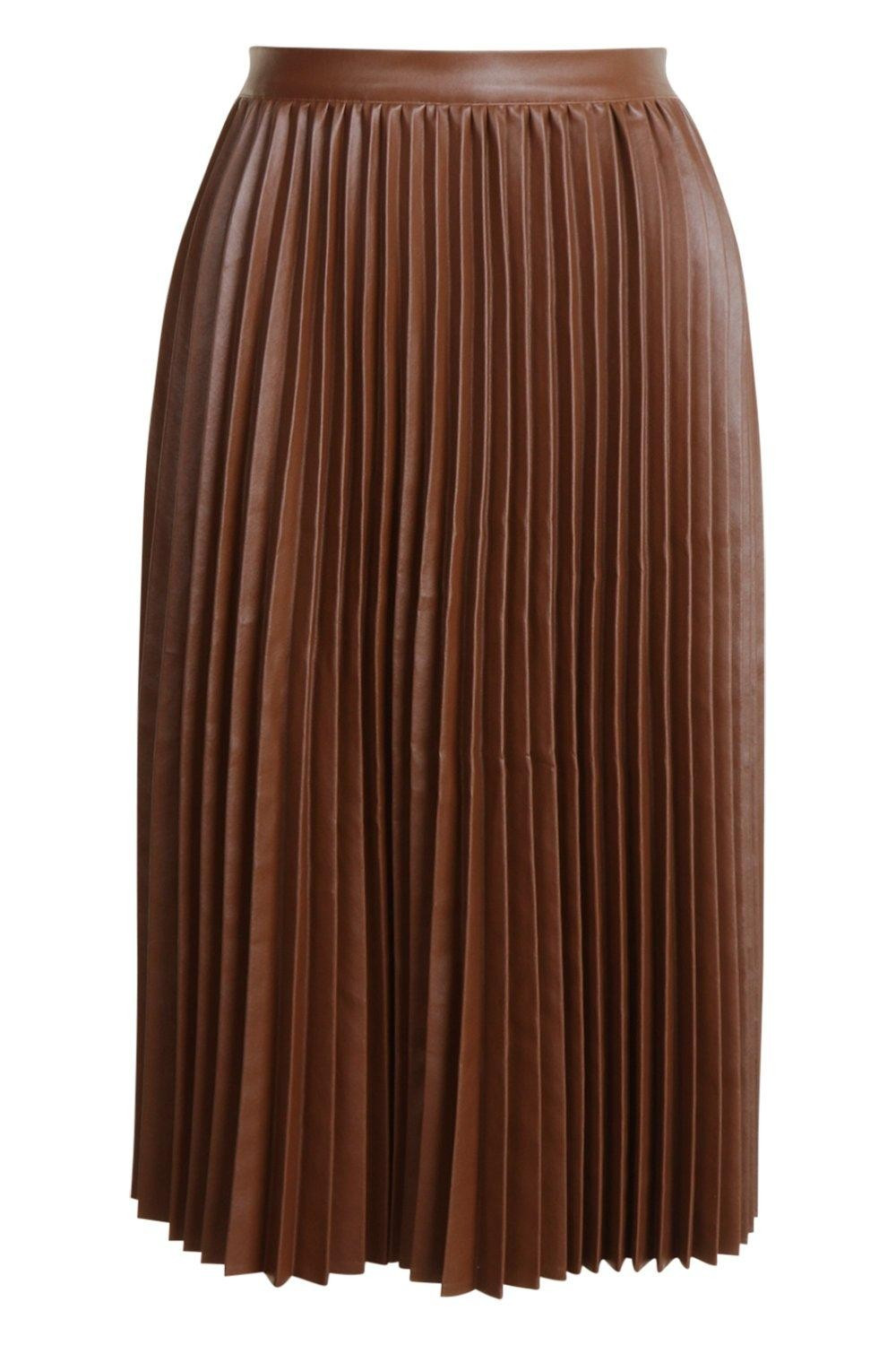 Pleated Leather Look Midi SkirtPleated Leather Look Midi Skirt | Boohoo.com (UK & IE)