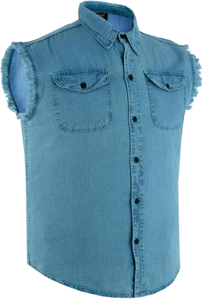 Daniel Smart Cotton Denim Sleeveless Frayed Design Button Down Shirts for Men - Cut Off Denim Shi... | Amazon (US)