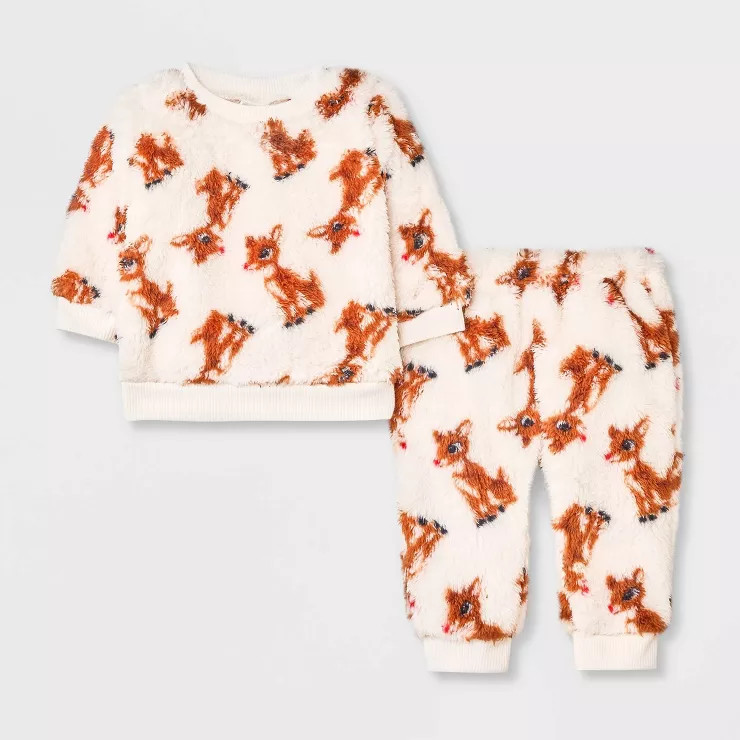 Baby Rudolph The Red-Nosed Reindeer Top and Bottom Set - Brown | Target