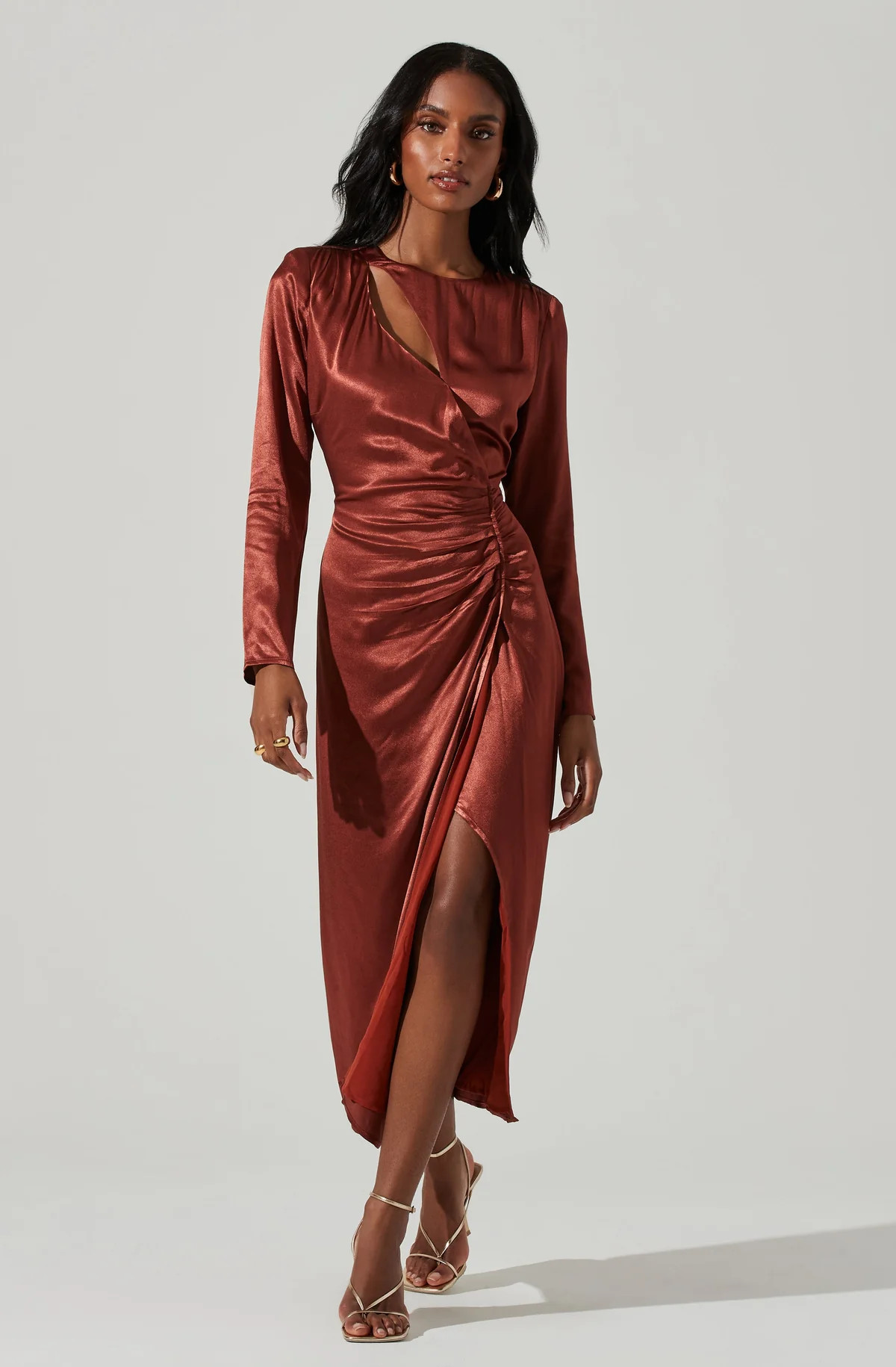 Mariposa Satin Ruched Cutout Midi Dress | ASTR The Label (US)