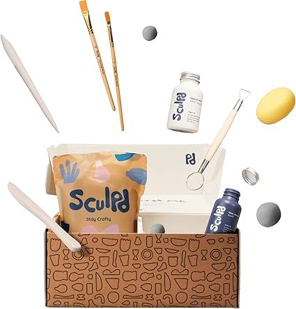 SCULPD Pottery Kit for Two, Air-Dry Clay Starter Kit for Beginners with Matte Varnish, Paints, To... | Amazon (US)