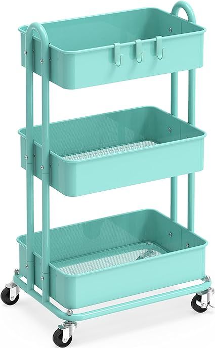 SimpleHouseware Kitchen Cart 3-Tier Metal Rolling Utility Cart, Turquoise | Amazon (CA)