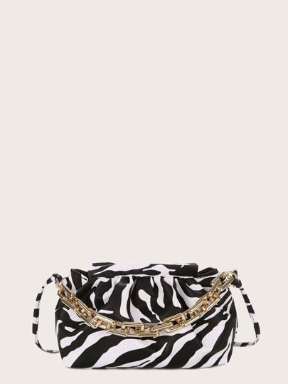 Zebra Print Chain Satchel Bag | SHEIN