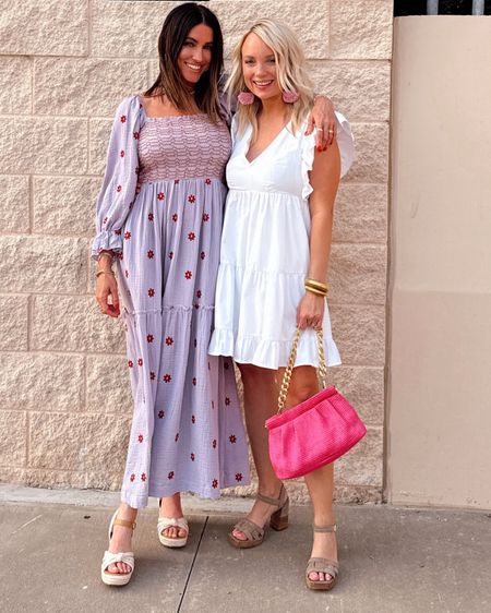 Wearing a size small in this Amazon maxi dress. Heather’s white dress is old from Abercrombie and her cute pink purse is new from Target!😍

#LTKStyleTip #LTKFindsUnder50 

#LTKSeasonal