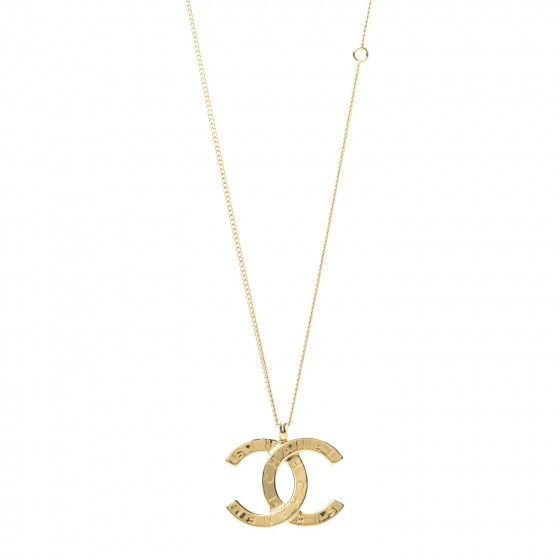 Metal CC Paris Button Necklace Gold | Fashionphile