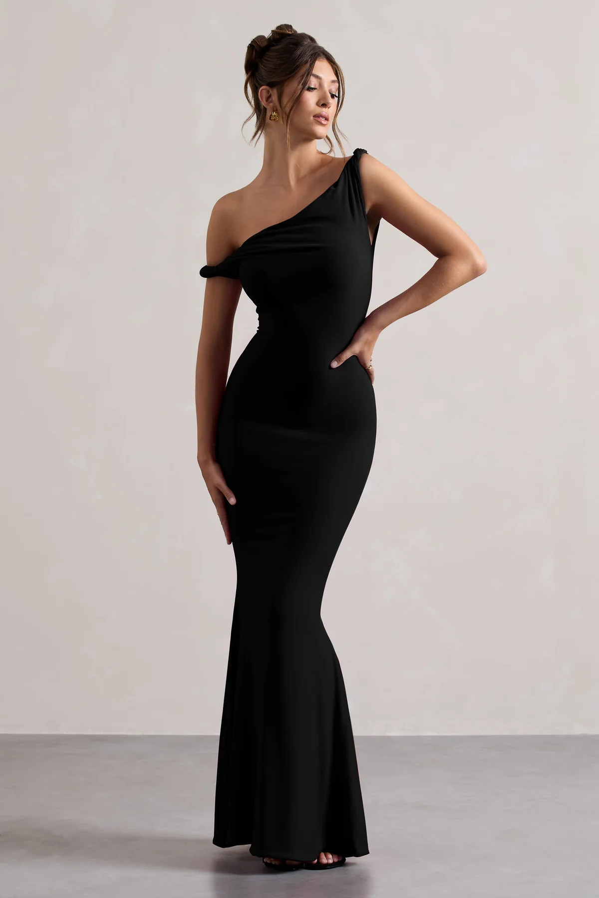 Lita | Black Twisted Asymmetric Maxi Dress | Club L London