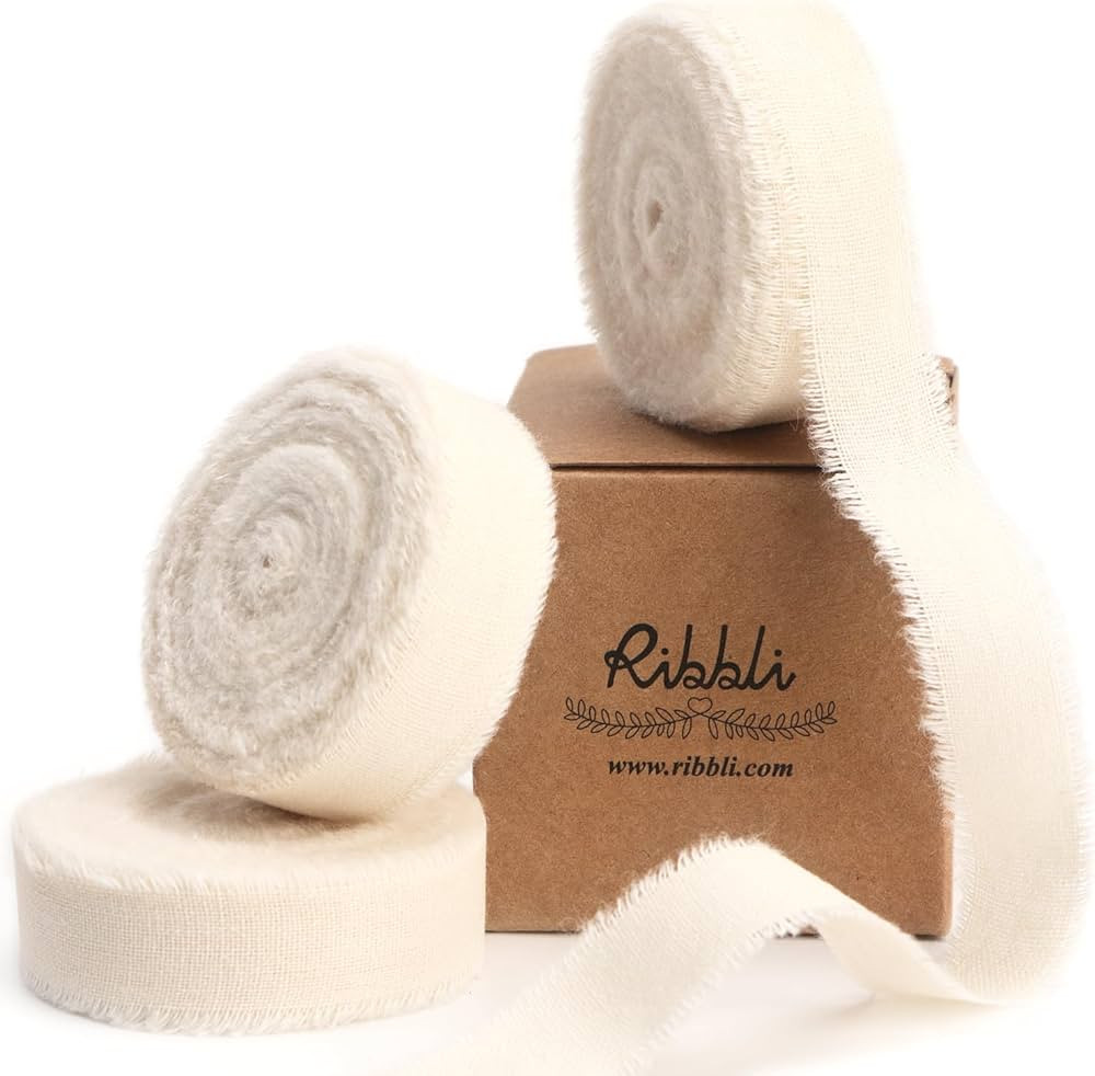 Ribbli 3 Rolls Ivory Ribbon 5/8 Inch x 18Yards Cream White Handmade Cotton Frayed Fringe Ribbons ... | Amazon (US)