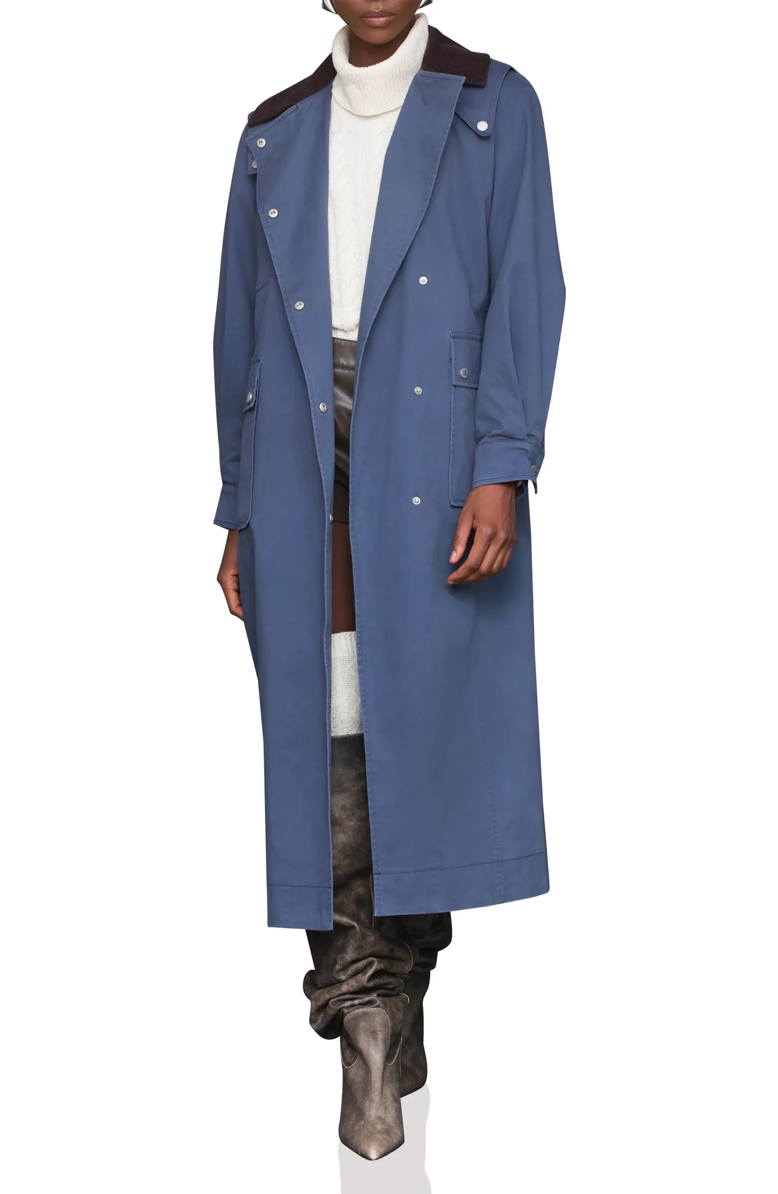 Avec Les Filles Asymmetric Stretch Cotton Long Coat | Nordstrom | Nordstrom