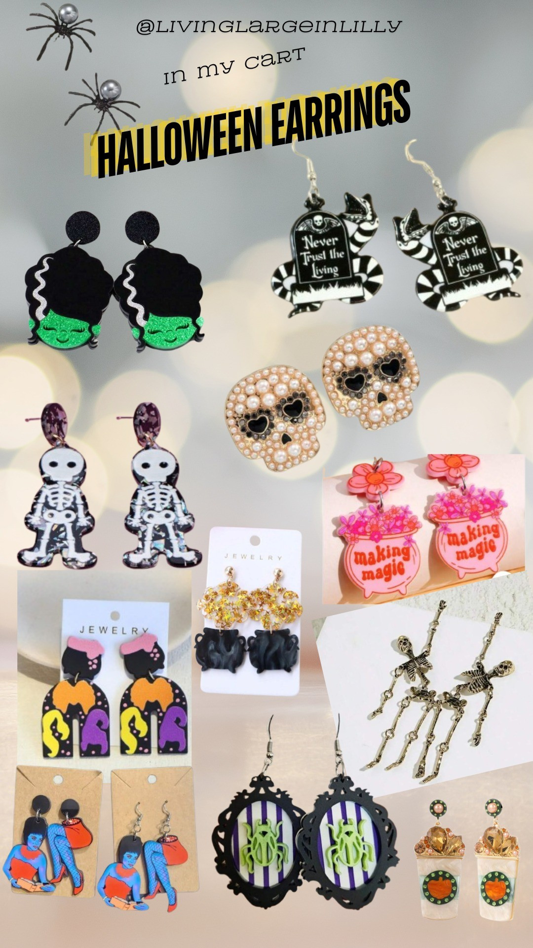 Halloween Earrings in my cart #livinglargeinlilly #beetlejuice #pumpkinspice #spiders #skulls #skeleton #pumpkin #earrings

#LTKFindsUnder50 #LTKSeasonal