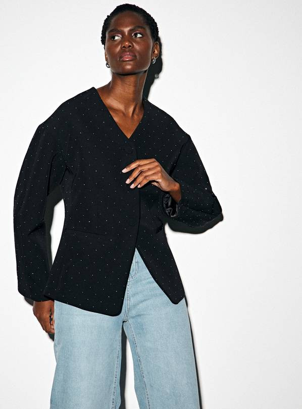 Black Hotfix Embellished Structured Blazer 18 | Tu Clothing