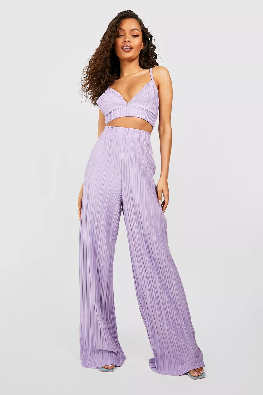 Plisse Bralette & Wide Leg Pants Set | Boohoo.com (US & CA)