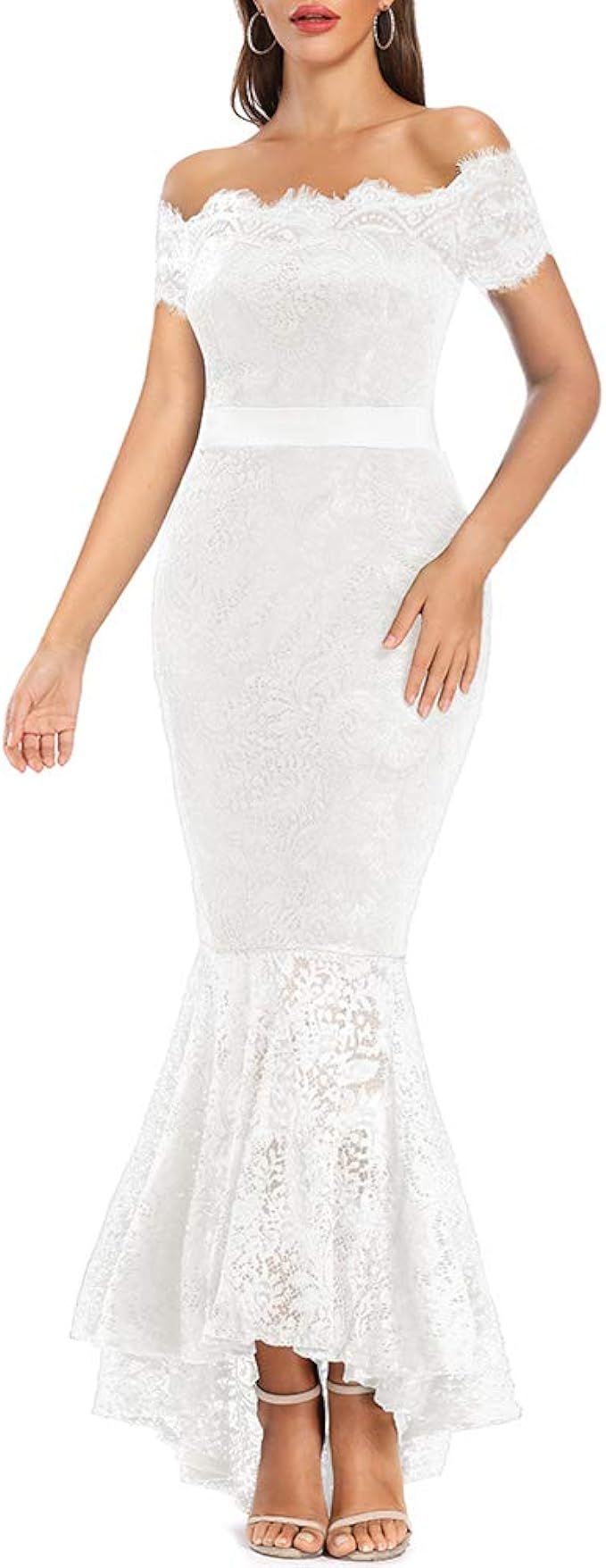 LALAGEN Women's Floral Lace Long Sleeve Off Shoulder Wedding Mermaid Dress | Amazon (US)
