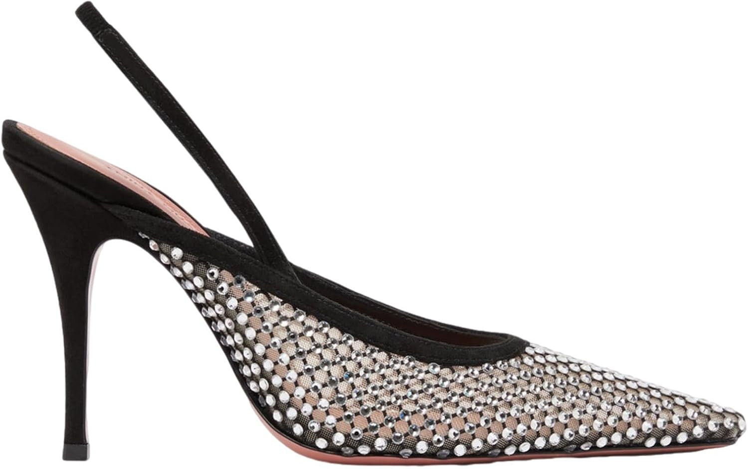 Women Black Rhinestone Mesh Slingback Pumps Pointed Toe Elastic Strap Stiletto High Heel Formal Party Dress Sandals | Amazon (US)