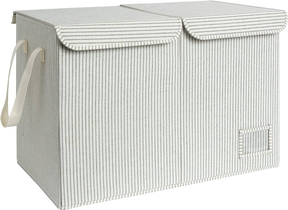 StorageWorks Storage Bin with Flip-Top Lids, Collapsible Storage Box, Gray and White Stripes, 24 ... | Amazon (US)