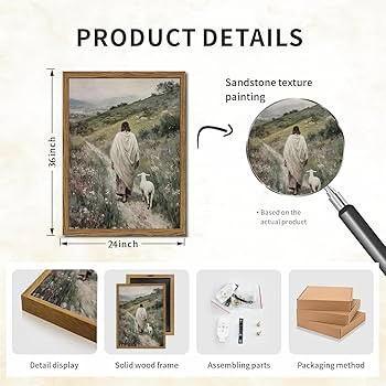 Jesus and Lamb Wall Art 3D Textured Hand Drawn Sandstone Lost Lamb Wall Decor, Jesus Leaves the 9... | Amazon (US)