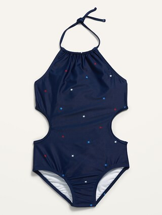 Printed Halter Side-Cutout One-Piece Swimsuit for Girls | Old Navy (US)