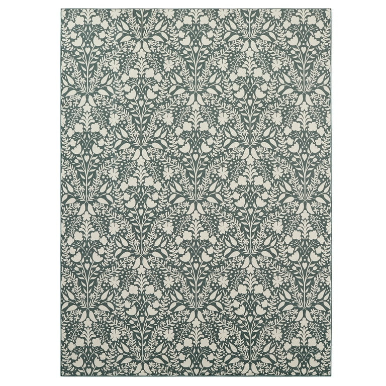My Texas House Green Floral Faux Fur Washable Indoor Area Rug, 7'6" x 10' | Walmart (US)