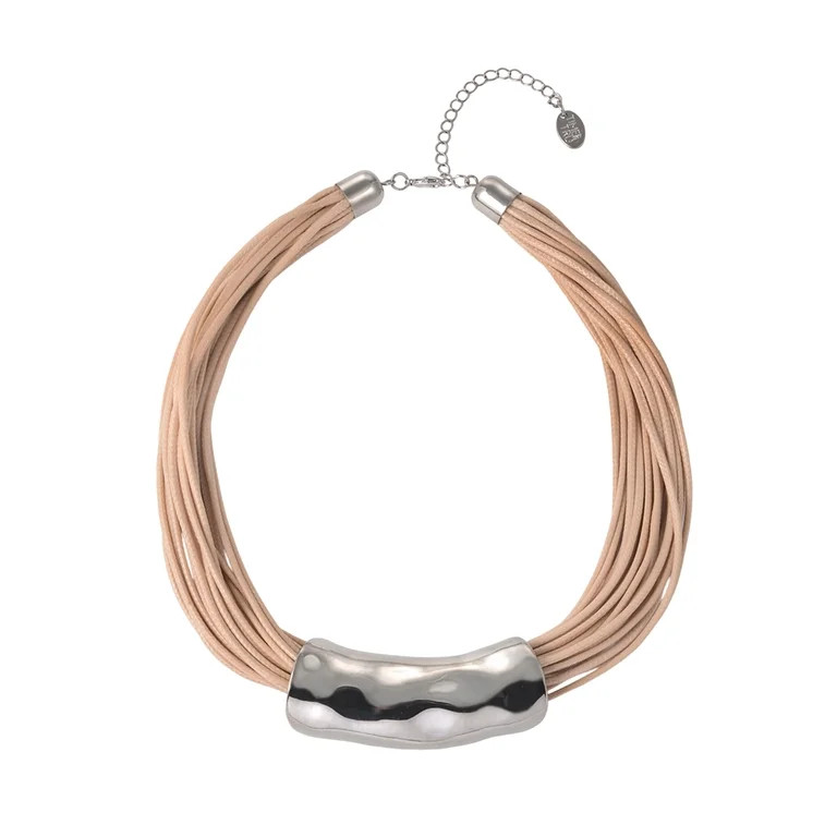 Time and Tru Silvertone Multi Cord Wide Hammered Metal Necklace | Walmart (US)