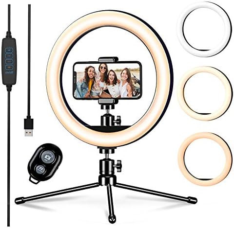 LETSCOM 10-inch Led Ring Light with Tripod Stand & Phone Holder, Dimmable Desk Selfie Ringlight f... | Amazon (US)