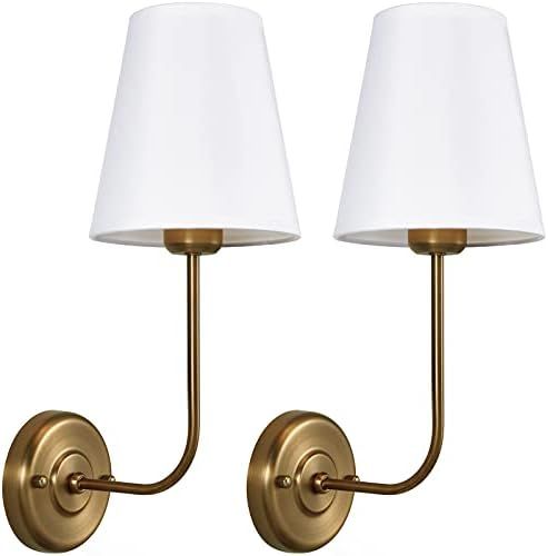 Passica Decor Set of 2 pcs Antique Brass Vintage Industrial Wall Sconce Light Fixture with Flared Wh | Amazon (US)