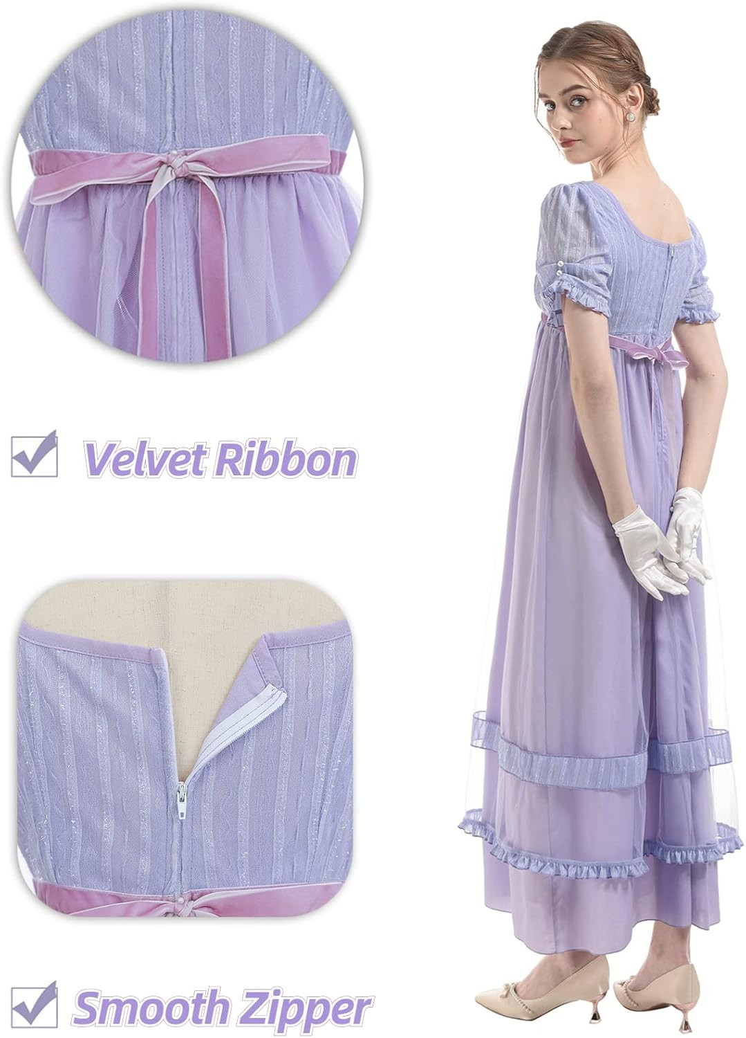 NSPSTT Empire Waist Dress Regency Ball Gown Dresses for Women Cottagecore Renaissance Costumes wi... | Amazon (US)