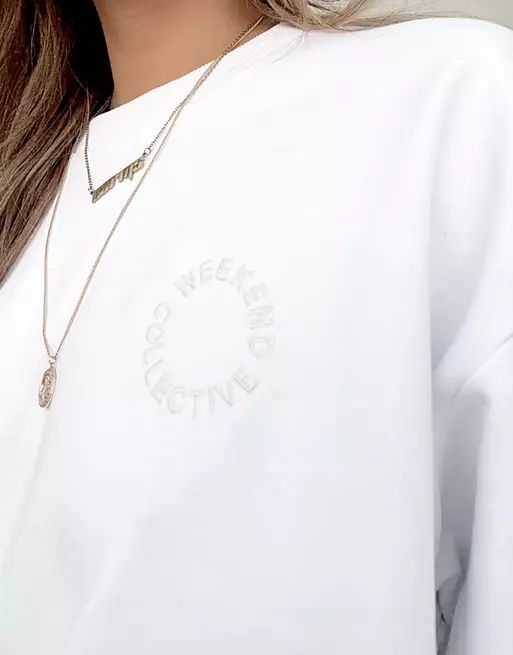 ASOS Weekend Collective co-ord oversized sweatshirt with tonal embroidery logo in white | ASOS (Global)