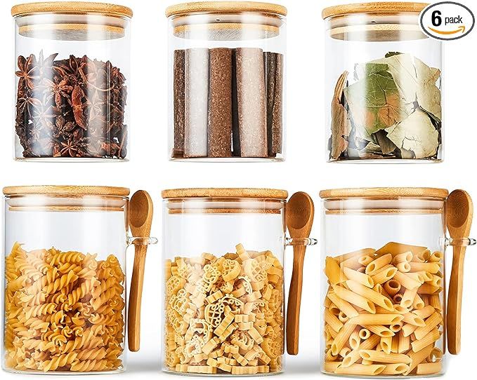 ERISED 6-Pack Glass Containers with Bamboo Lids, Glass Jars，Glass Canisters, Kitchen Canisters ... | Amazon (US)