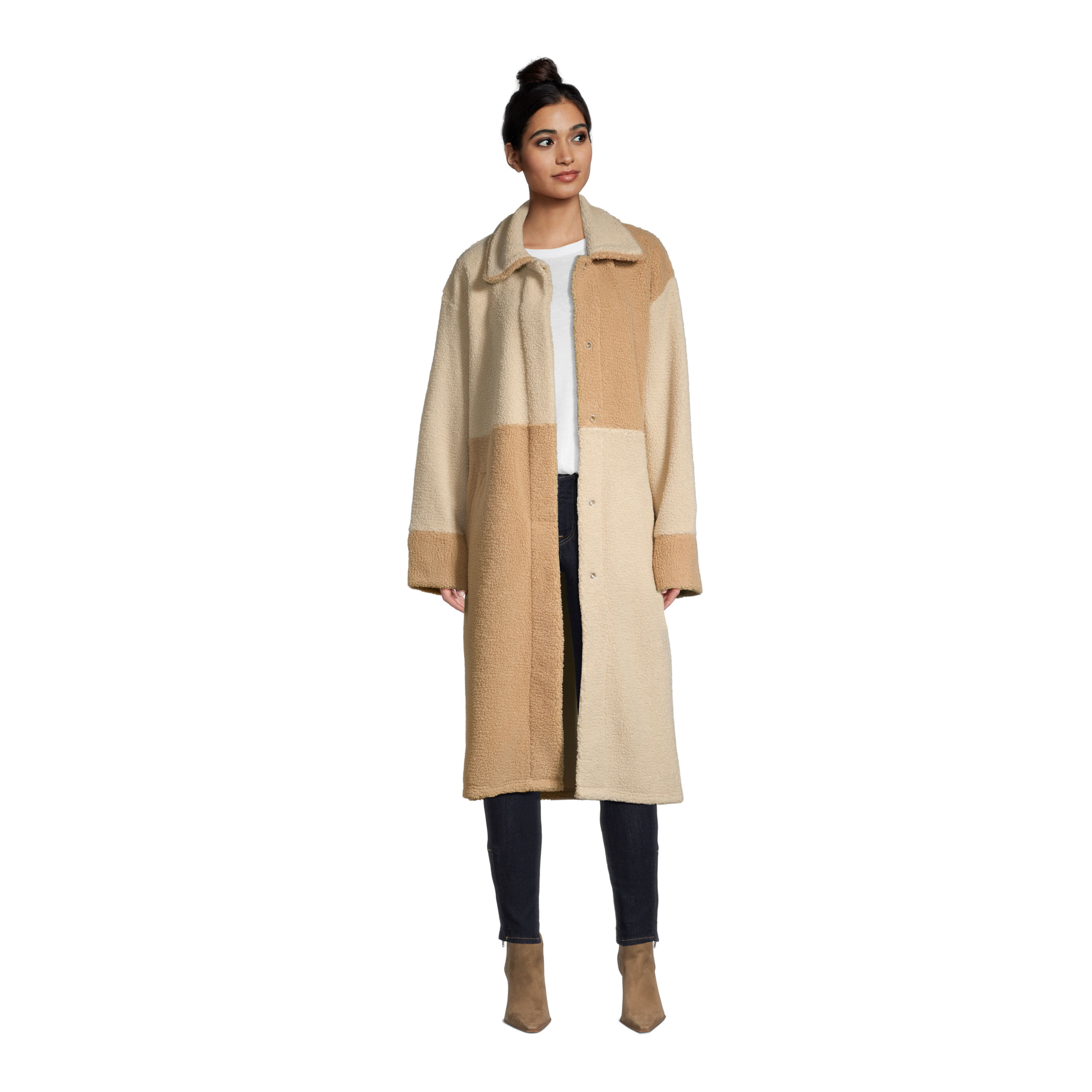 Ivory and Tan Two Tone Boucle Jacket with Pockets | World Market