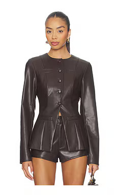 ALL THE WAYS Vandellia Faux Leather Blazer in Chocolate from Revolve.com | Revolve Clothing (Global)
