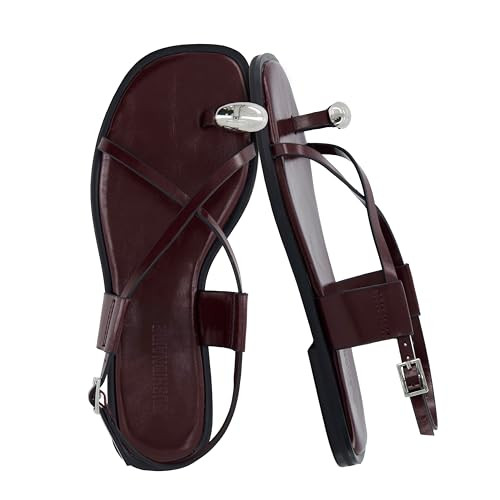 CUSHIONAIRE Corfu Flat Sandals for Women 2025 – Strappy Design with Toe Loop and Adjustable Ankle Strap – Lightweight Summer Dress Sandal, BURGUNDY 7 | Amazon (US)
