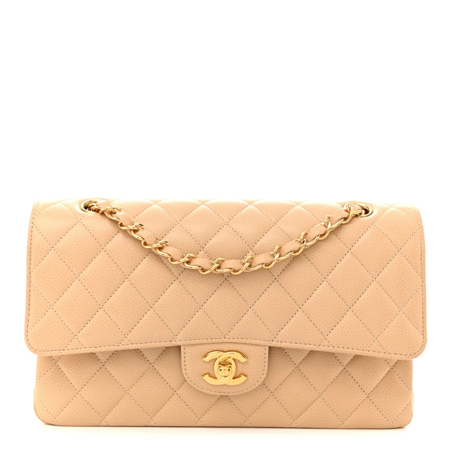 Chanel Lambskin Quilted Medium Double Flap Beige | FASHIONPHILE (US)