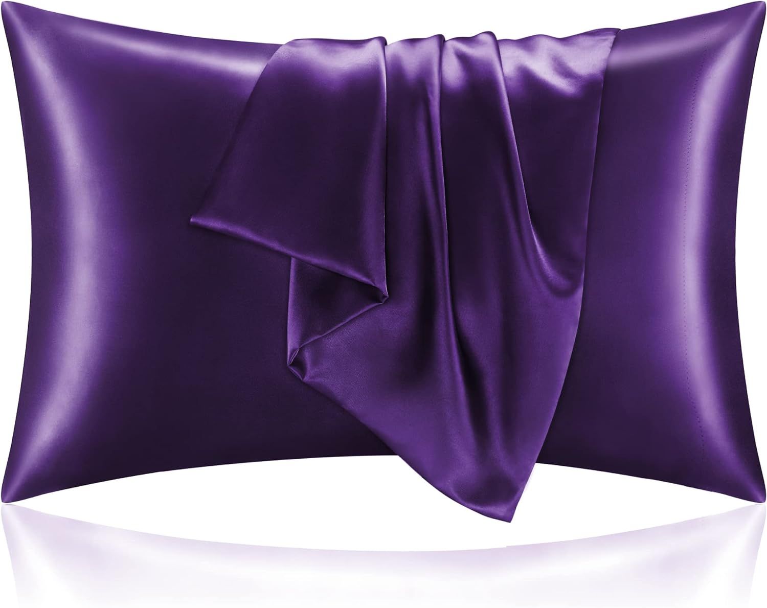 BEDELITE Satin Silk Pillowcase for Hair and Skin,Plum Purple Pillow Cases Standard Size Set of 2 ... | Amazon (US)